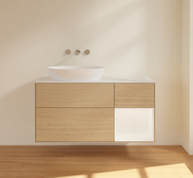 Тумба под раковину Villeroy & Boch Finion 120х50,1 см с подсветкой МДФ шпон дуба/стекло белое матовое FA51MTPC