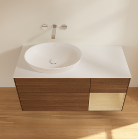 Тумба под раковину Villeroy & Boch Finion 120х50,1 см с подсветкой МДФ шпон грецкого ореха/стекло белое матовое FA51PCGN