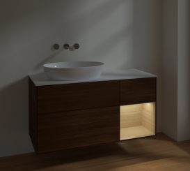 Тумба под раковину Villeroy & Boch Finion 120х50,1 см с подсветкой МДФ шпон грецкого ореха/стекло белое матовое FA51PCGN