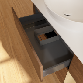 Тумба под раковину Villeroy & Boch Finion 120х50,1 см с подсветкой МДФ шпон грецкого ореха/стекло белое матовое FA51PCGN