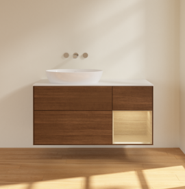 Тумба под раковину Villeroy & Boch Finion 120х50,1 см с подсветкой МДФ шпон грецкого ореха/стекло белое матовое FA51PCGN