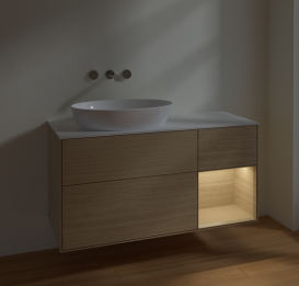 Тумба под раковину Villeroy & Boch Finion 120х50,1 см с подсветкой МДФ шпон дуба/стекло белое матовое FA51PCPC