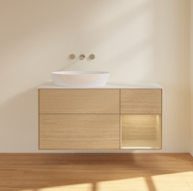 Тумба под раковину Villeroy & Boch Finion 120х50,1 см с подсветкой МДФ шпон дуба/стекло белое матовое FA51PCPC