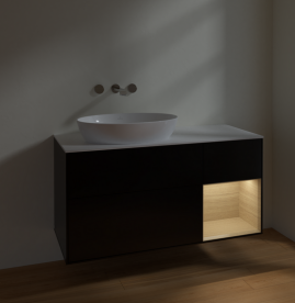Тумба под раковину Villeroy & Boch Finion 120х50,1 см с подсветкой МДФ черный матовый лак/стекло белое матовое FA51PCPD
