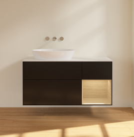 Тумба под раковину Villeroy & Boch Finion 120х50,1 см с подсветкой МДФ черный матовый лак/стекло белое матовое FA51PCPD