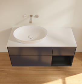 Тумба под раковину Villeroy & Boch Finion 120х50,1 см с подсветкой МДФ темно-синий матовый лак/стекло белое матовое FA51PDHG