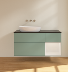 Тумба под раковину Villeroy & Boch Finion 120х50,1 см с подсветкой МДФ оливковый матовый лак/стекло черное матовое FA52GFGM