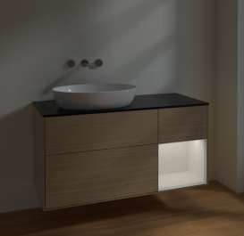 Тумба под раковину Villeroy & Boch Finion 120х50,1 см с подсветкой МДФ шпон дуба/стекло черное матовое FA52GFPC