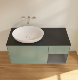 Тумба под раковину Villeroy & Boch Finion 120х50,1 см с подсветкой МДФ оливковый матовый лак/стекло черное матовое FA52GKGM