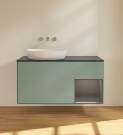 Тумба под раковину Villeroy & Boch Finion 120х50,1 см с подсветкой МДФ оливковый матовый лак/стекло черное матовое FA52GKGM