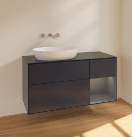 Тумба под раковину Villeroy & Boch Finion 120х50,1 см с подсветкой МДФ темно-синий матовый лак/стекло черное матовое FA52GKHG