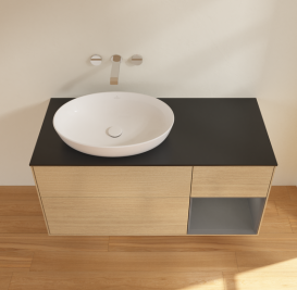 Тумба под раковину Villeroy & Boch Finion 120х50,1 см с подсветкой МДФ шпон дуба/стекло черное матовое FA52GKPC