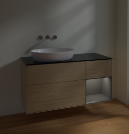 Тумба под раковину Villeroy & Boch Finion 120х50,1 см с подсветкой МДФ шпон дуба/стекло черное матовое FA52GKPC