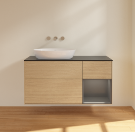 Тумба под раковину Villeroy & Boch Finion 120х50,1 см с подсветкой МДФ шпон дуба/стекло черное матовое FA52GKPC