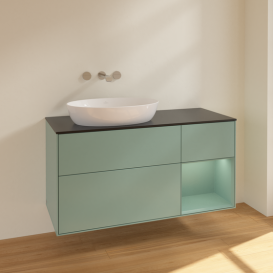 Тумба под раковину Villeroy & Boch Finion 120х50,1 см с подсветкой МДФ оливковый матовый лак/стекло черное матовое FA52GMGM