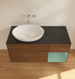 Тумба под раковину Villeroy & Boch Finion 120х50,1 см с подсветкой МДФ шпон грецкого ореха/стекло черное матовое FA52GMGN