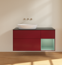 Тумба под раковину Villeroy & Boch Finion 120х50,1 см с подсветкой МДФ пион матовый лак/стекло черное матовое FA52GMHB