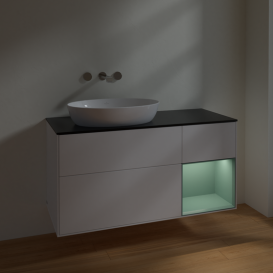 Тумба под раковину Villeroy & Boch Finion 120х50,1 см с подсветкой МДФ белый матовый лак/стекло черное матовое FA52GMMT