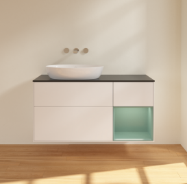 Тумба под раковину Villeroy & Boch Finion 120х50,1 см с подсветкой МДФ белый матовый лак/стекло черное матовое FA52GMMT