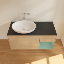 Тумба под раковину Villeroy & Boch Finion 120х50,1 см с подсветкой МДФ шпон дуба/стекло черное матовое FA52GMPC