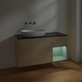 Тумба под раковину Villeroy & Boch Finion 120х50,1 см с подсветкой МДФ шпон дуба/стекло черное матовое FA52GMPC