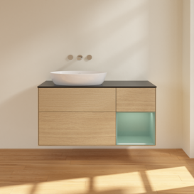 Тумба под раковину Villeroy & Boch Finion 120х50,1 см с подсветкой МДФ шпон дуба/стекло черное матовое FA52GMPC