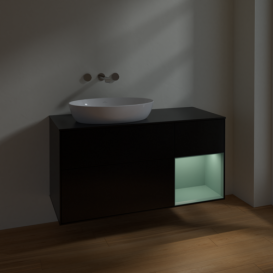 Тумба под раковину Villeroy & Boch Finion 120х50,1 см с подсветкой МДФ черный матовый лак/стекло черное матовое FA52GMPD