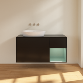 Тумба под раковину Villeroy & Boch Finion 120х50,1 см с подсветкой МДФ черный матовый лак/стекло черное матовое FA52GMPD