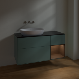 Тумба под раковину Villeroy & Boch Finion 120х50,1 см с подсветкой МДФ оливковый матовый лак/стекло черное матовое FA52GNGM