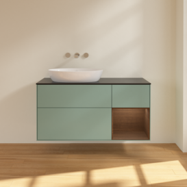 Тумба под раковину Villeroy & Boch Finion 120х50,1 см с подсветкой МДФ оливковый матовый лак/стекло черное матовое FA52GNGM