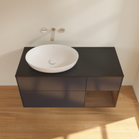 Тумба под раковину Villeroy & Boch Finion 120х50,1 см с подсветкой МДФ темно-синий матовый лак/стекло черное матовое FA52GNHG