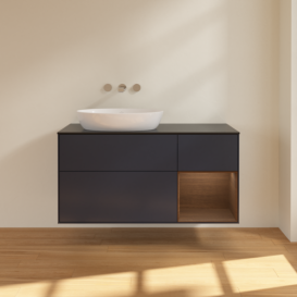 Тумба под раковину Villeroy & Boch Finion 120х50,1 см с подсветкой МДФ темно-синий матовый лак/стекло черное матовое FA52GNHG