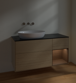 Тумба под раковину Villeroy & Boch Finion 120х50,1 см с подсветкой МДФ шпон дуба/стекло черное матовое FA52GNPC