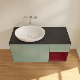 Тумба под раковину Villeroy & Boch Finion 120х50,1 см с подсветкой МДФ оливковый матовый лак/стекло черное матовое FA52HBGM