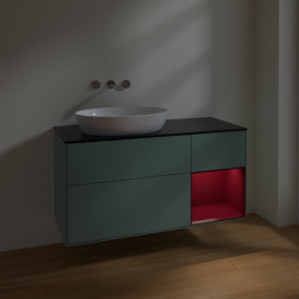 Тумба под раковину Villeroy & Boch Finion 120х50,1 см с подсветкой МДФ оливковый матовый лак/стекло черное матовое FA52HBGM