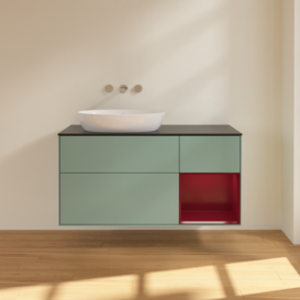 Тумба под раковину Villeroy & Boch Finion 120х50,1 см с подсветкой МДФ оливковый матовый лак/стекло черное матовое FA52HBGM