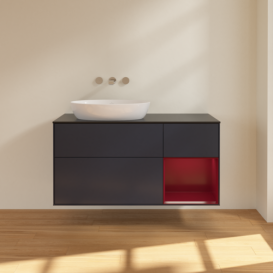 Тумба под раковину Villeroy & Boch Finion 120х50,1 см с подсветкой МДФ темно-синий матовый лак/стекло черное матовое FA52HBHG