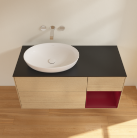 Тумба под раковину Villeroy & Boch Finion 120х50,1 см с подсветкой МДФ шпон дуба/стекло черное матовое FA52HBPC