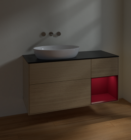 Тумба под раковину Villeroy & Boch Finion 120х50,1 см с подсветкой МДФ шпон дуба/стекло черное матовое FA52HBPC