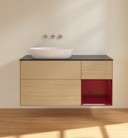 Тумба под раковину Villeroy & Boch Finion 120х50,1 см с подсветкой МДФ шпон дуба/стекло черное матовое FA52HBPC