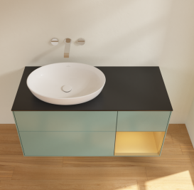 Тумба под раковину Villeroy & Boch Finion 120х50,1 см с подсветкой МДФ оливковый матовый лак/стекло черное матовое FA52HFGM