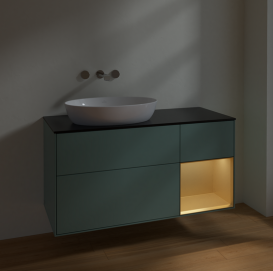 Тумба под раковину Villeroy & Boch Finion 120х50,1 см с подсветкой МДФ оливковый матовый лак/стекло черное матовое FA52HFGM