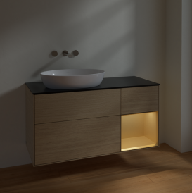 Тумба под раковину Villeroy & Boch Finion 120х50,1 см с подсветкой МДФ шпон дуба/стекло черное матовое FA52HFPC