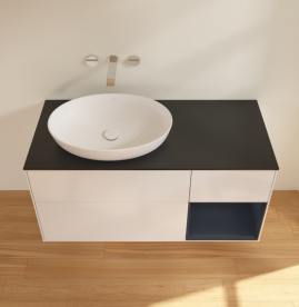 Тумба под раковину Villeroy & Boch Finion 120х50,1 см с подсветкой МДФ глянцевый белый лак/стекло черное матовое FA52HGGF