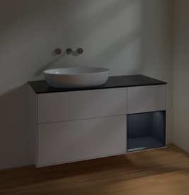 Тумба под раковину Villeroy & Boch Finion 120х50,1 см с подсветкой МДФ глянцевый белый лак/стекло черное матовое FA52HGGF