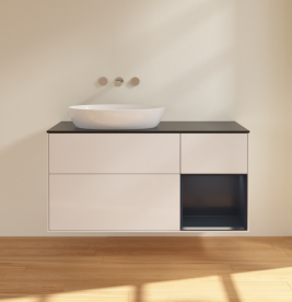 Тумба под раковину Villeroy & Boch Finion 120х50,1 см с подсветкой МДФ глянцевый белый лак/стекло черное матовое FA52HGGF