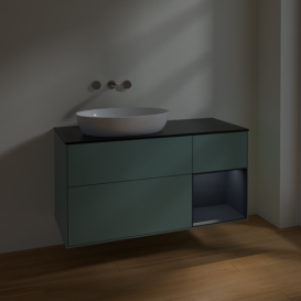 Тумба под раковину Villeroy & Boch Finion 120х50,1 см с подсветкой МДФ оливковый матовый лак/стекло черное матовое FA52HGGM