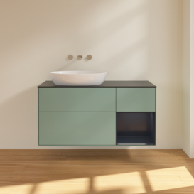 Тумба под раковину Villeroy & Boch Finion 120х50,1 см с подсветкой МДФ оливковый матовый лак/стекло черное матовое FA52HGGM