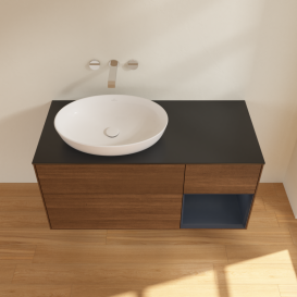 Тумба под раковину Villeroy & Boch Finion 120х50,1 см с подсветкой МДФ шпон грецкого ореха/стекло черное матовое FA52HGGN