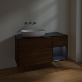 Тумба под раковину Villeroy & Boch Finion 120х50,1 см с подсветкой МДФ шпон грецкого ореха/стекло черное матовое FA52HGGN